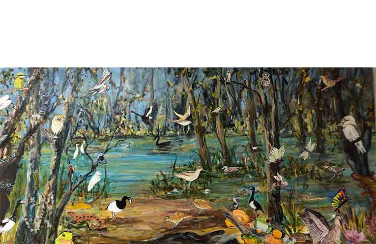 The Wild Wetlands artwork is a combination of painted images and collage created by members of the PSCAC art groups
