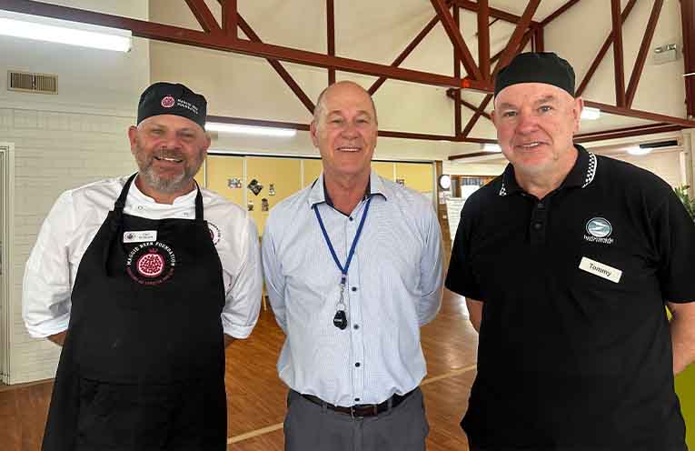 Maggie Beer Foundation Chef Paul McDonald, Harbourside Port Stephens CEO Paul Fitzpatrick and Head Chef Tommy Slowey.
