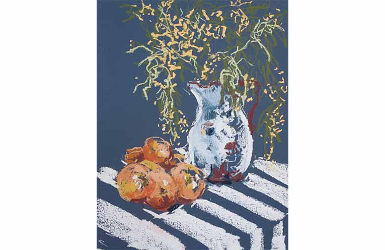'Citrus, Stripes and Wattle', a soft pastel on archival paper by Joanna Greenwood.