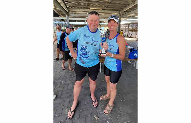 Port Stephens Dragonboat Club warriors Troy Vingerhoed of Salamander Bay and Fingal Bay’s Sandra Lyons.