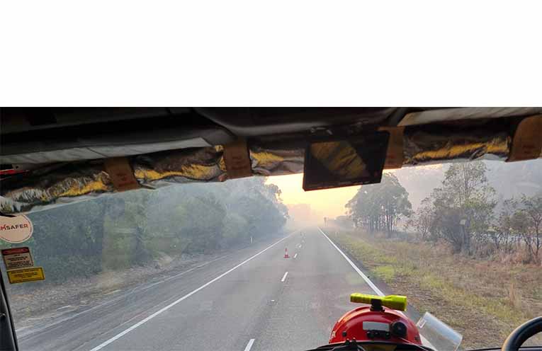 The view from inside a fire truck. Photo: Thomas O’Keefe.