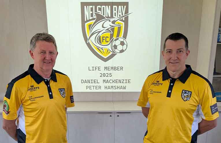 Recognition for long serving Nelson Bay player-coaches Daniel McKenzie and Peter Hamshaw