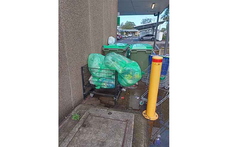 The plastics are exposed to the weather, prompting concern around the Woolworths recycling program. Photos: supplied