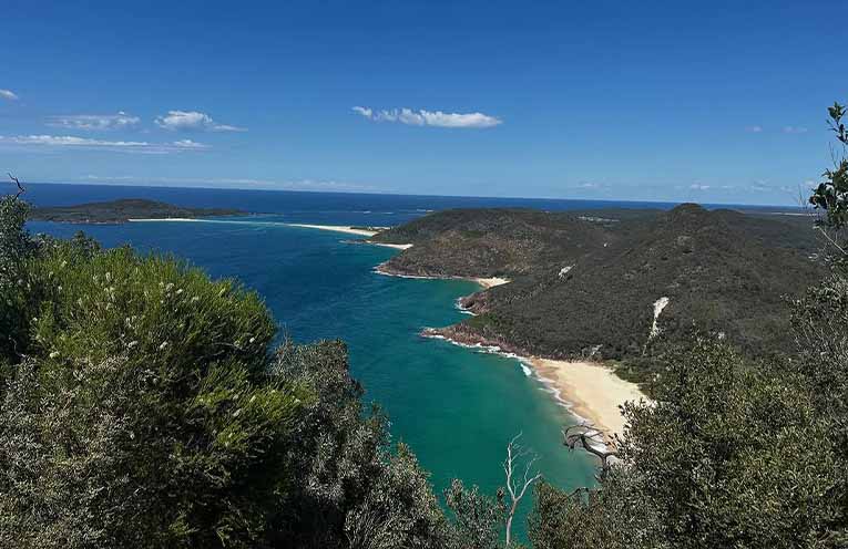 The spectacular coastline viewed from the summit of Mount Tomaree.