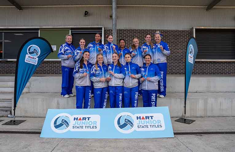 Runners-up blue patches for Port Stephens under-14 reps at State Netball Junior championships
