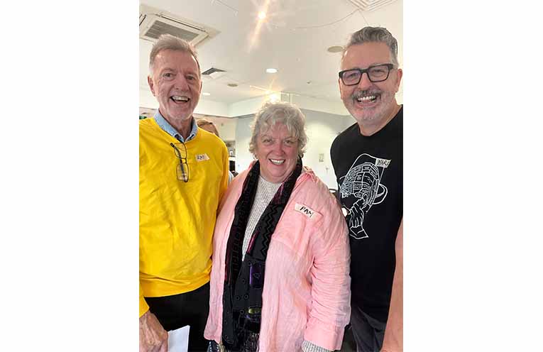 From left: Ray Dean, Pam Cleland and Mark Doro at Sing Port Stephens in July 2026. Photo: Supplied by Sing Port Stephens.