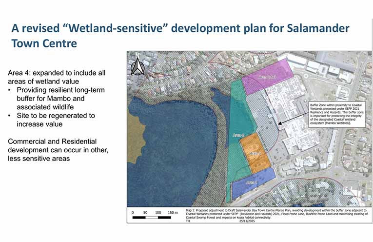 Revised plan for the Salamander Bay Town Centre. Image from Iain Watt’s public access to Port Stephens Council on 11 August 2026.