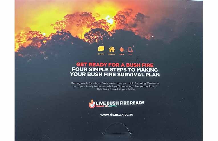 Photo of the information packs available for the community at Medowie Rural Fire Brigade’s Get Ready Weekend on 12 September. Photo: Althea Guinsberg.