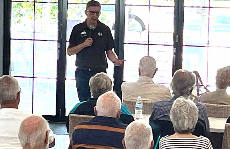 Associate Professor Paul Tooney presenting information to guests at the fundraiser. Photo: Soldiers Point Lions Club.