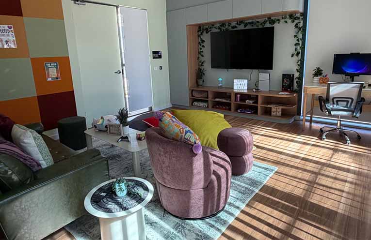 The shared living room inside the newly opened refuge. Photo: Office of Jodie Harrison.