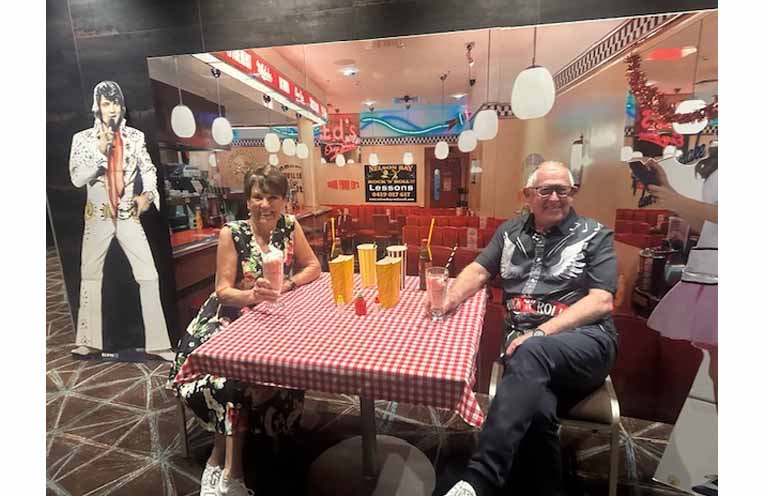 Locals Sue and Keith Soper get into the swing of things at the Nelson Bay Rock ’n’ Roll Festival. Photo: Althea Guinsberg.