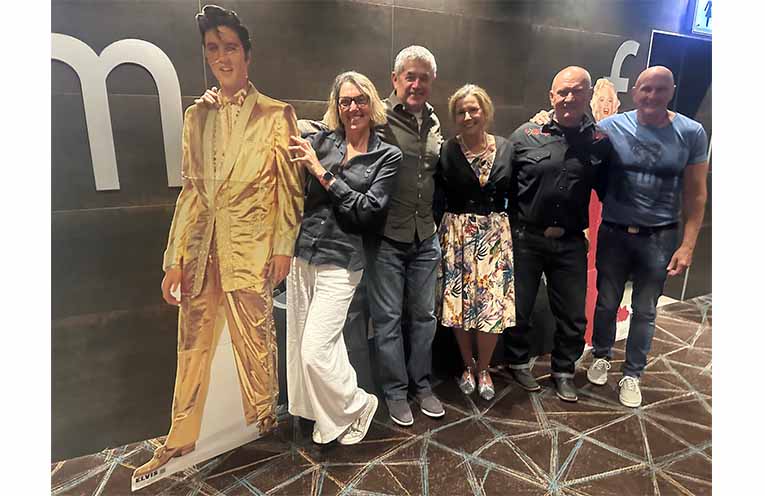 Santina, Graham, Julia, Pete and Don share a moment with the King between turns on the dance floor. Photo: Althea Guinsberg.