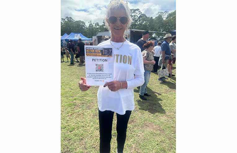 Leah Veksins is calling for a safer intersection where the Pacific Highway meets the Bucketts Way and Medowie Road. Photo: Althea Guinsberg.