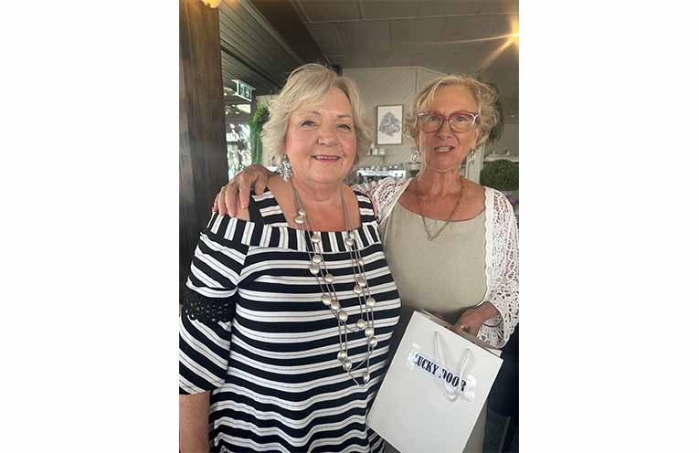 Tomaree Community Hospital Auxiliary president Jayne Kilbride and committee member Barbara Stephens looking glamorous at the Ladies Lunch. Photo: Althea Guinsberg.